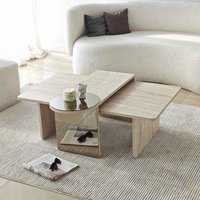 Luna Rectangular Wooden Nest of 2 Tables in Travertine Marble Effect