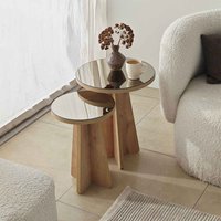 Luna Round Wooden Nest of 2 Side Tables in Bronze and Sapphire Oak