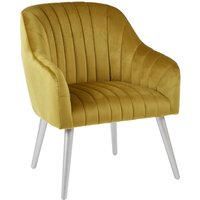 Luxury Upholstered Velvet Armchair With Silver Legs In Mustard