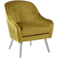 Luxury Upholstered Velvet Armchair With Wooden Legs In Mustard