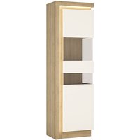 Lyco High Gloss Tall Display Cabinet Right In Oak White And LED