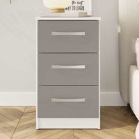 Lynn High Gloss Bedside Cabinet With 3 Drawers In Grey And White