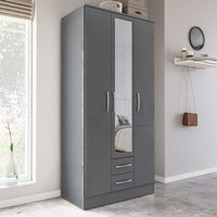 Lynn High Gloss Wardrobe With 3 Doors 2 Drawers In Grey