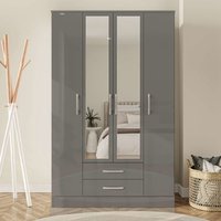 Lynn High Gloss Wardrobe With 4 Doors 2 Drawers In Grey
