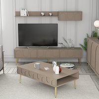 Lyon Wooden Entertainment Unit with Coffee Table Set in Atlas and Gold