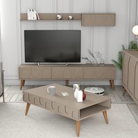 Lyon Wooden Entertainment Unit with Coffee Table Set in Atlas and Walnut