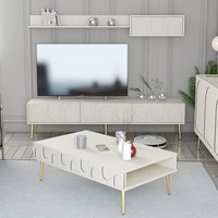 Lyon Wooden Entertainment Unit with Coffee Table Set in Cream and Gold