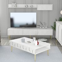 Lyon Wooden Entertainment Unit with Coffee Table Set in White and Gold