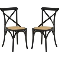 Lyox Black Wooden Dining Chairs With Weave Seat In Pair