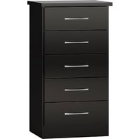 Mack Narrow Wooden Chest Of 5 Drawers With Black Gloss Front
