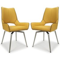 Mosul Yellow Leather Dining Chairs With Steel Legs In Pair