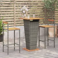 Malka Solid Wood 3 Piece Garden Bar Set In Grey Poly Rattan