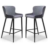 Margate Grey Fabric Bar Stools With Metal Legs In Pair