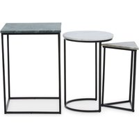 Mania Marble Top Nest Of 3 Tables With Black Metal Frame