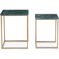 Mania Square Green Marble Top Nest Of 2 Tables With Gold Frame