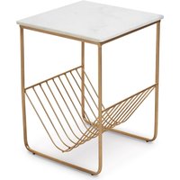 Mania Square White Marble Top Side Table With Gold Frame