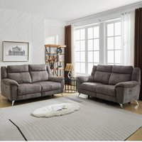 Mankato Fabric Electric Recliner 3+2 Seater Sofa Set - Stone