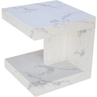 Marina Wooden Square End Table In White Marble Effect