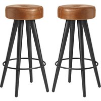 Maror Bruciato Tan Genuine Leather Bar Stools In Pair