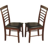 Marsic Dark Oak Wooden Dining Chairs With Leather Seat In Pair