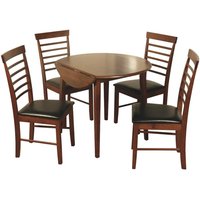 Marsic Wooden Round Drof Leaf Dining Table With 4 Chairs In Dark Oak