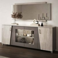 Marvix Grey Large High Gloss Sideboard with LED Lighting and 4 Doors