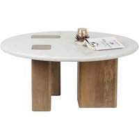 Mavon Round Mango Wood Coffee Table in White and Brown