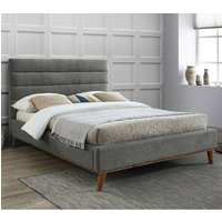 Mayfair Fabric Double Bed In Light Grey With Oak Wooden Legs