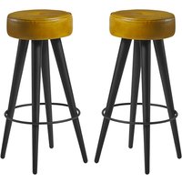 Medina Round Vintage Gold Faux Leather Bar Stools In Pair