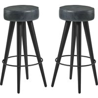 Medina Round Vintage Grey Faux Leather Bar Stools In Pair
