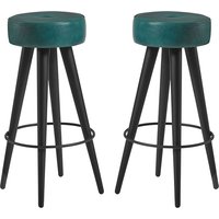 Medina Round Vintage Teal Faux Leather Bar Stools In Pair