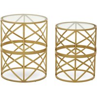 Mekbuda Round Clear Glass Top Nest Of 2 Tables With Gold Frame
