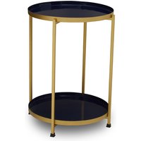 Mekbuda Round Metal 2 Tiers Side Table In Blue And Brass