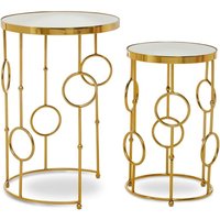 Mekbuda Round White Glass Top Nest Of 2 Tables With Gold Frame