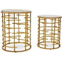 Mekbuda Round White Marble Top Nest Of 2 Tables With Gold Frame