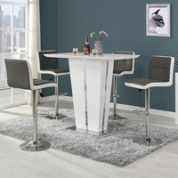 Memphis Glass White Gloss Bar Table 4 Copez Grey White Stools