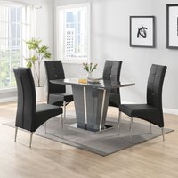 Memphis Small Grey Gloss Dining Table With 4 Vesta Black Chairs