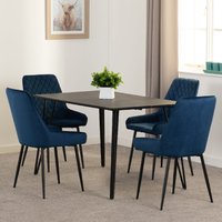 Mequon Black Marble Effect Dining Table With 4 Avah Blue Chairs