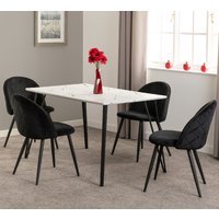 Mequon White Marble Effect Dining Table With 4 Velvet Chairs