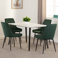 Mequon White Marble Effect Dining Table With 4 Avah Green Chairs