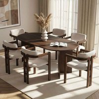 Meridale Milano Walnut Oval Wooden Dining Table with 6 White Chairs