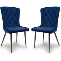 Merill Navy Fabric Dining Chairs With Metal Legs In Pair