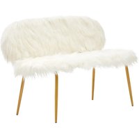 Merope Upholstered Faux Fur Sofa With Gold Metal Legs In White