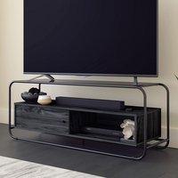 Manawa Black Glass TV Stand With Misted Elm Frame