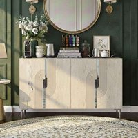 Meyra Wooden Sideboard in White and Travertine Marble Effect