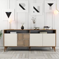Milan Large Wooden Sideboard with 4 Doors in Walnut and Cream