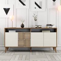 Milan Small Wooden Sideboard with 4 Doors in Walnut and Cream