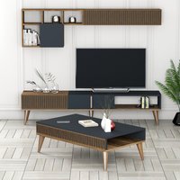 Milan Wooden Entertainment Unit with Coffee Table Set in Anthracite and Walnut