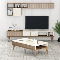 Milan Wooden Entertainment Unit with Coffee Table Set in Cream and Walnut
