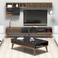 Milan Wooden Entertainment Unit with Coffee Table Set in Walnut and Black